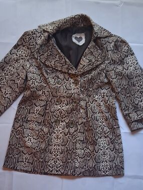 Heart Soul Brown and Black Snake Print Double-Breasted Pea Coat